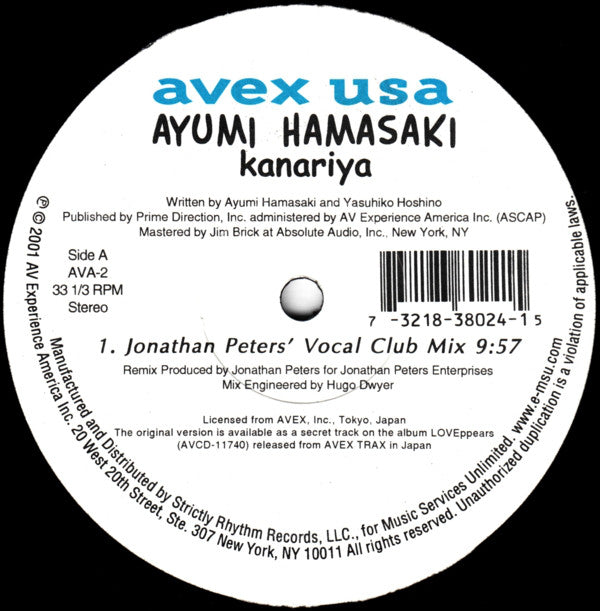 Ayumi Hamasaki : Kanariya (Canary) (Jonathan Peters Remixes) (12")