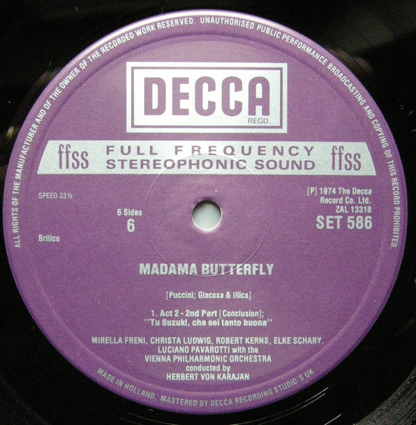 Giacomo Puccini - Mirella Freni, Luciano Pavarotti, Christa Ludwig, Robert Kerns, Wiener Philharmoniker, Herbert von Karajan : Madama Butterfly (3xLP, Album + Box)