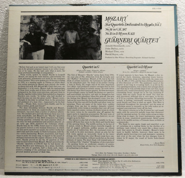 Wolfgang Amadeus Mozart / Guarneri Quartet : Mozart- Six Quartets Dedicated To Haydn, Vol. 1 (LP, Album)