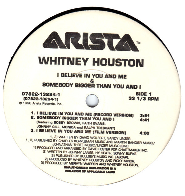 Whitney Houston : I Believe In You And Me (12", Maxi)