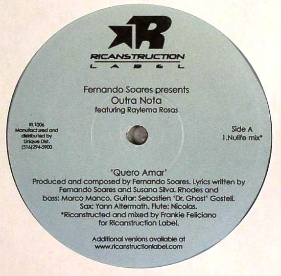 Fernando Soares Presents Outra Nota Featuring Raylema Rosas : Quero Amar (12")