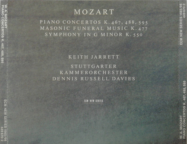 Wolfgang Amadeus Mozart, Keith Jarrett, Stuttgarter Kammerorchester, Dennis Russell Davies : Piano Concertos K. 467, 488, 595 / Masonic Funeral Music K. 477 / Symphony In G Minor K. 550 (2xCD, Album)