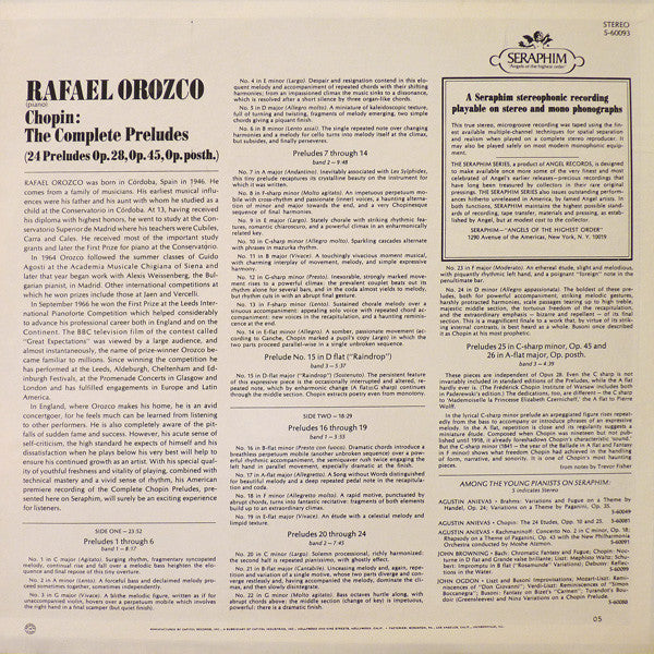 Frédéric Chopin, Rafaël Orozco : The Complete Preludes (24 Preludes Op.28, Op.45, Op. Posth.) (LP, RE)