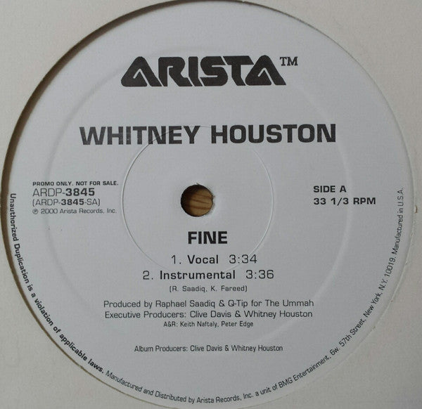 Whitney Houston : Fine (12", Promo)