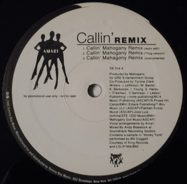 Amari : Callin' (Remix) (12", Promo)