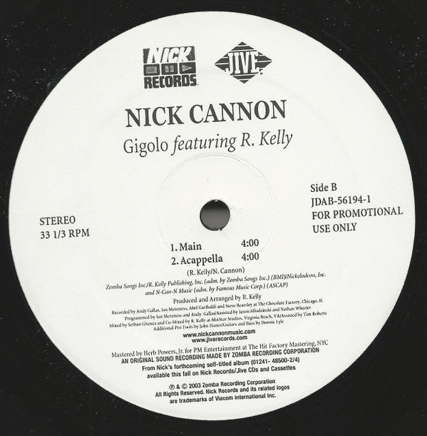 Nick Cannon Featuring R. Kelly : Gigolo (12", Single, Promo)