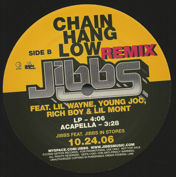 Jibbs : Chain Hang Low (Remix) (12", Single, Promo)