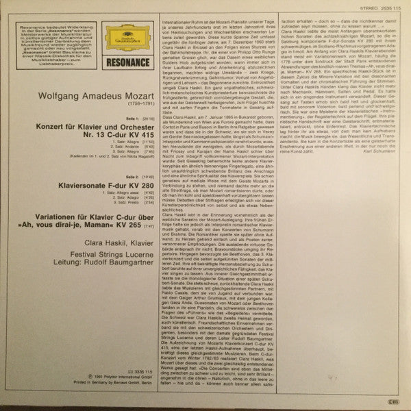 Clara Haskil Spielt Wolfgang Amadeus Mozart : Clara Haskil Spielt Mozart (LP, RE)