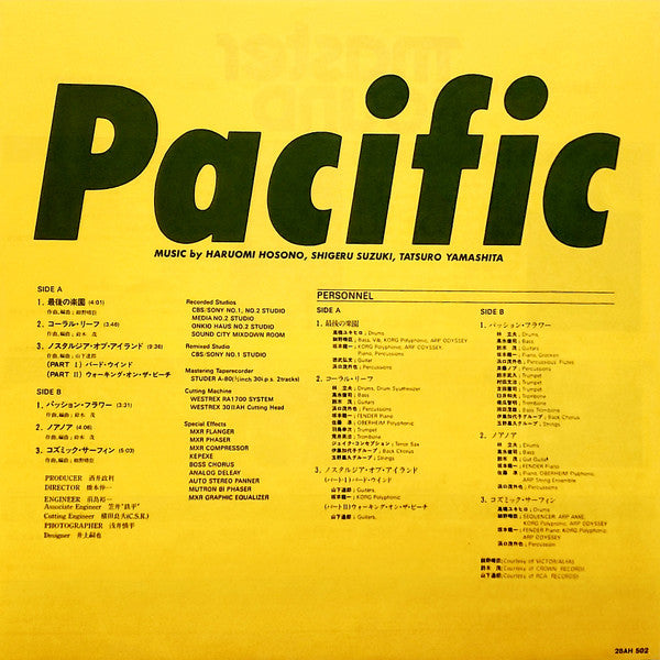 Haruomi Hosono, Shigeru Suzuki, Tatsuro Yamashita : Pacific (LP, Album)