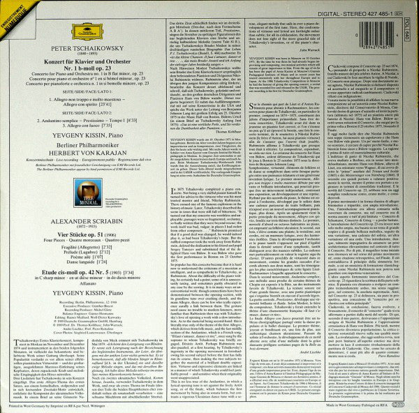 Pyotr Ilyich Tchaikovsky / Yevgeny Kissin, Berliner Philharmoniker, Herbert von Karajan : Klavierkonzert No. 1 (LP)