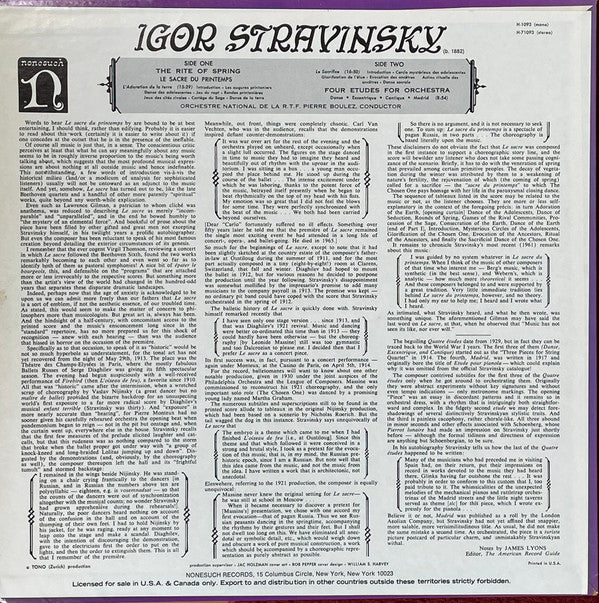 Igor Stravinsky - Pierre Boulez, Orchestre National De France : The Rite Of Spring (Le Sacre du Printemps) (LP, RP)