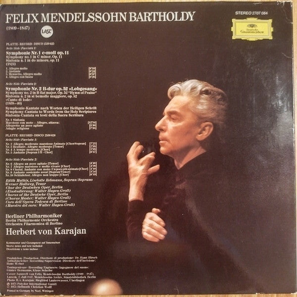 Felix Mendelssohn-Bartholdy, Herbert Von Karajan, Berliner Philharmoniker, Edith Mathis, Liselotte Rebmann, Werner Hollweg, Chor Der Deutschen Oper Berlin : Symphonien Nr. 1 & 2 "Lobgesang" (2xLP, Gat)