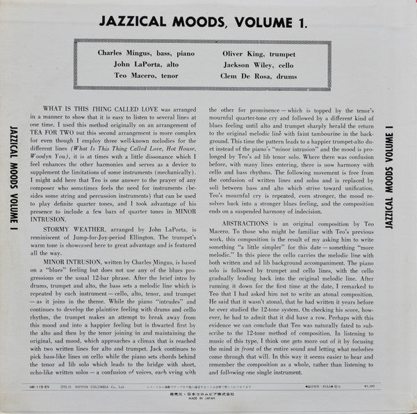 Charles Mingus Jazz Workshop : Jazzical Moods (LP, Comp, Mono, RE)