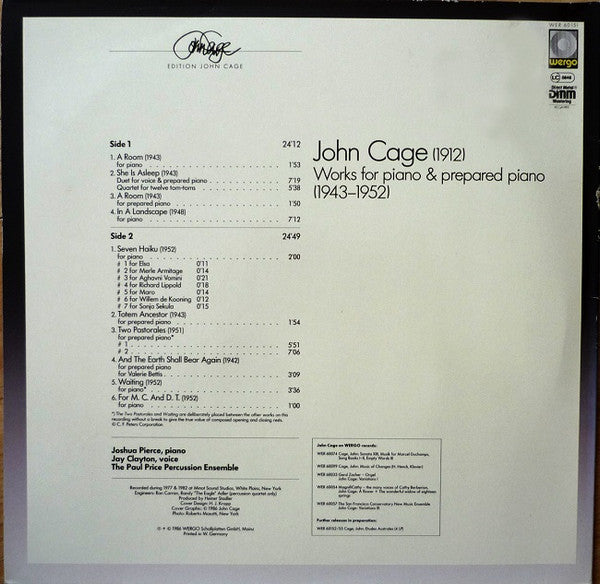 John Cage : Works For Piano & Prepared Piano (1943-1952) (LP, Album, RE)