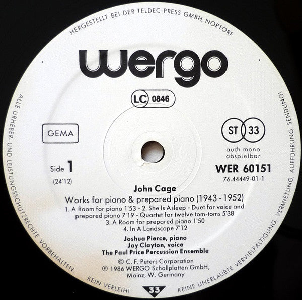 John Cage : Works For Piano & Prepared Piano (1943-1952) (LP, Album, RE)