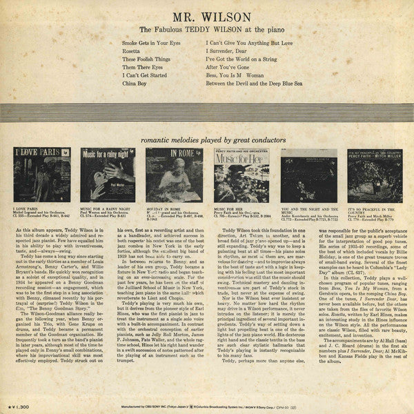 Teddy Wilson : Mr. Wilson (The Fabulous Teddy Wilson At The Piano) (LP, Comp, Mono, RE)