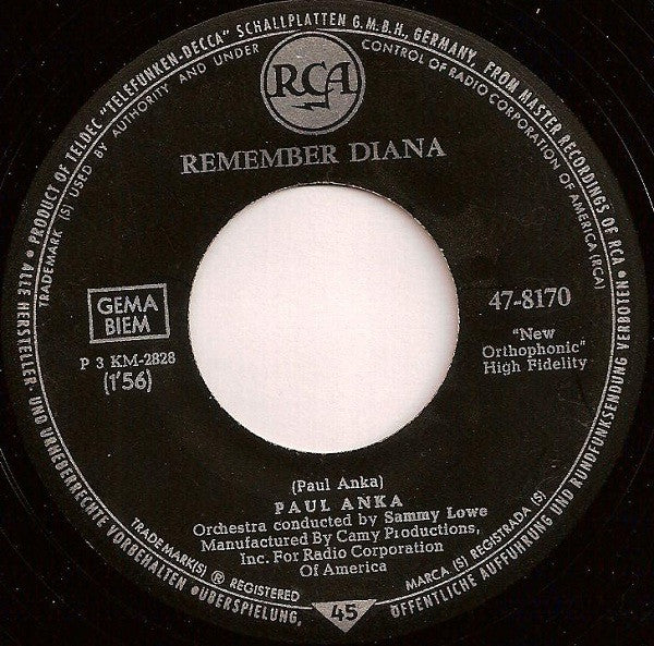 Paul Anka : Remember Diana (7", Single)