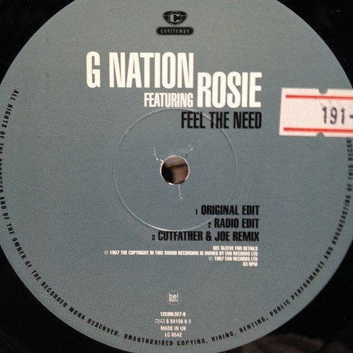 G Nation Featuring Rosie Ania : Feel The Need (12")