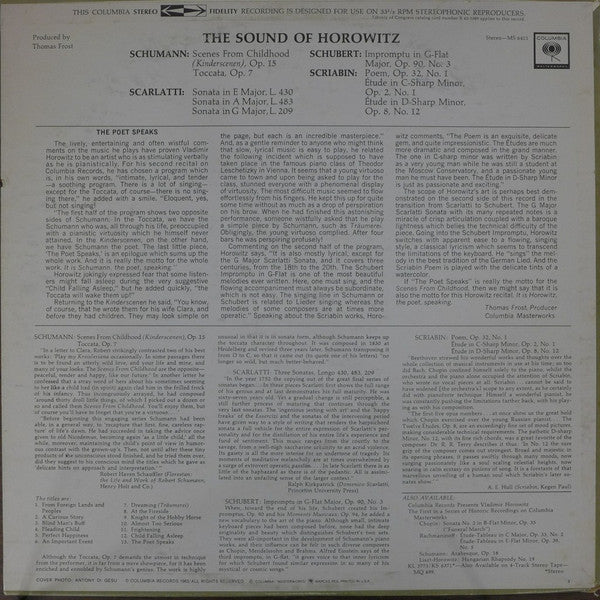 Vladimir Horowitz, Domenico Scarlatti, Franz Schubert, Robert Schumann, Alexander Scriabine : The Sound Of Horowitz (LP, Album)