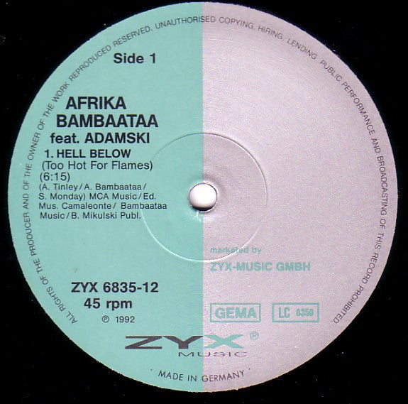 Afrika Bambaataa Featuring Adamski : Hell Below (12")