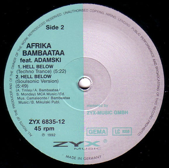 Afrika Bambaataa Featuring Adamski : Hell Below (12")