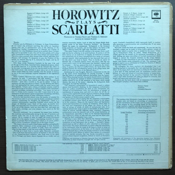 Vladimir Horowitz, Domenico Scarlatti : Horowitz Plays Scarlatti (LP, Mono)