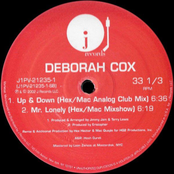 Deborah Cox : Up & Down (In & Out) / Mr. Lonely (Dance Mixes) (2x12", Promo)