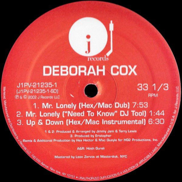 Deborah Cox : Up & Down (In & Out) / Mr. Lonely (Dance Mixes) (2x12", Promo)