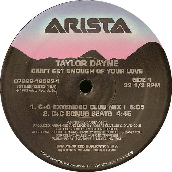 Taylor Dayne : Can't Get Enough Of Your Love (12")