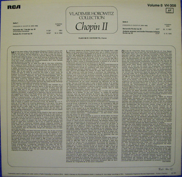 Vladimir Horowitz - Frédéric Chopin : Chopin Il (LP, Album, Mono)