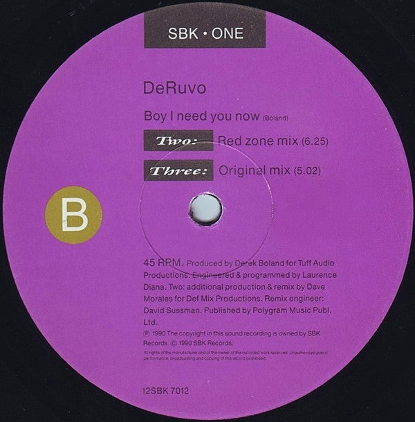 DeRuvo : Boy I Need You Now (12")