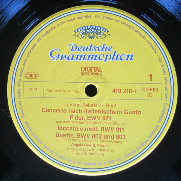 Johann Sebastian Bach, Angela Hewitt : English Suite No. 6 BWV 811 • 4 Duets BWV 802-805 • Italian Concerto BWV 971 • Toccata BWV 911 (LP)