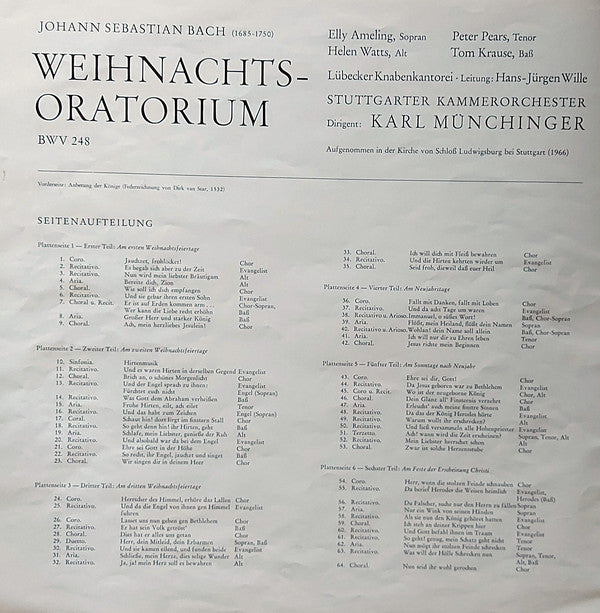 J.S. Bach* - Elly Ameling, Helen Watts, Peter Pears, Tom Krause, Lübecker Knaben-Kantorei*, Stuttgarter Kammerorchester, Karl Münchinger : Weihnachtsoratorium BWV 248 (3xLP + Box)