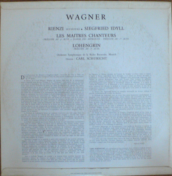 Richard Wagner - Symphonie-Orchester Des Bayerischen Rundfunks, Carl Schuricht : Lohengrin / Rienzi /  Siegfried Idyll / Les Maîtres Chanteurs (LP, Mono)