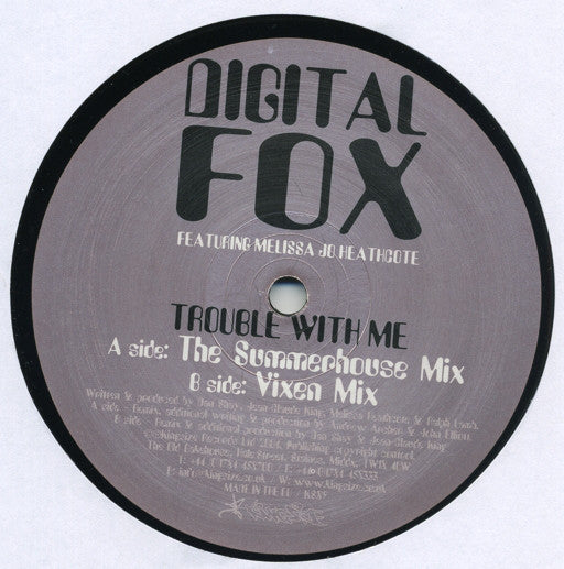 Digital Fox Featuring Melissa Jo Heathcote : Trouble With Me (12")