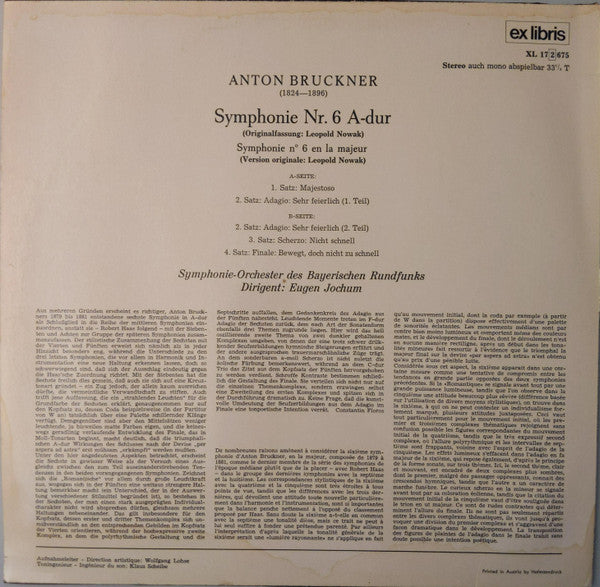 Anton Bruckner - Eugen Jochum - Symphonie-Orchester Des Bayerischen Rundfunks : Symphonie Nr. 6 A-Dur (LP)