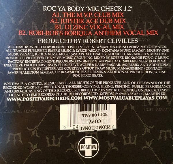 M.V.P. : Roc Ya Body  'Mic Check 1,2' (12")