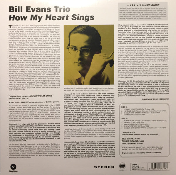 The Bill Evans Trio : How My Heart Sings (LP, Album, Ltd, RE, RM, 180)