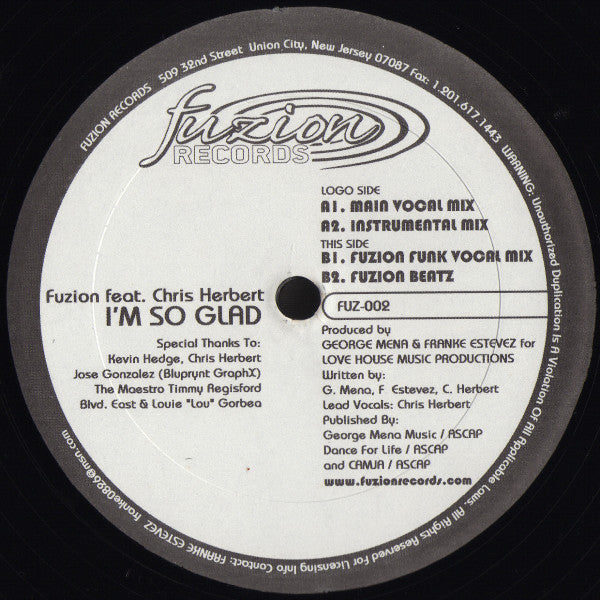 Fuzion Feat. Chris Herbert : I'm So Glad (12")