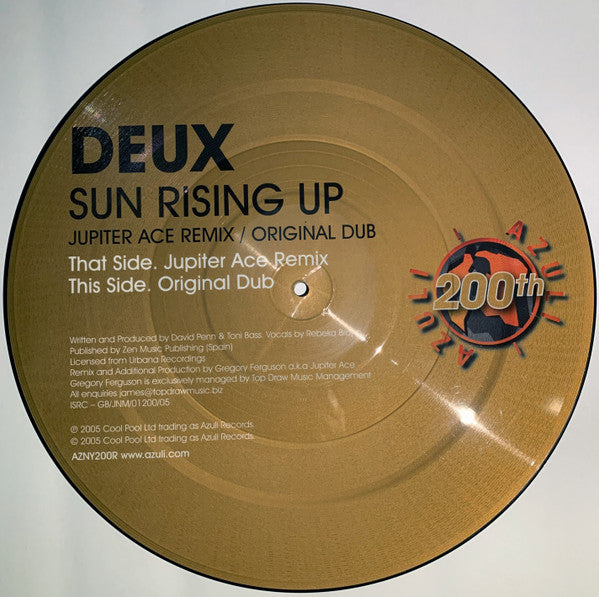 Deux : Sun Rising Up (Jupiter Ace Remix / Original Dub) (12", Pic)