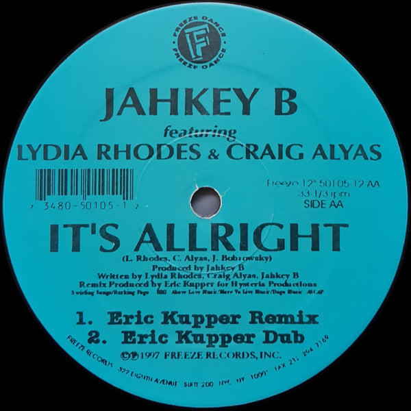 Jahkey B Featuring Lydia Rhodes & Craig Alyas : It's Allright (12")