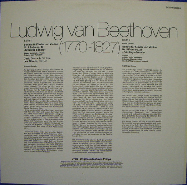 Ludwig van Beethoven, David Oistrach, Lev Oborin : Violinsonate A-dur "Kreutzer-Sonate" / Violinsonate F-dur "Frühlings-Sonate" (LP, RE)