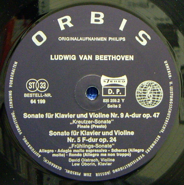 Ludwig van Beethoven, David Oistrach, Lev Oborin : Violinsonate A-dur "Kreutzer-Sonate" / Violinsonate F-dur "Frühlings-Sonate" (LP, RE)