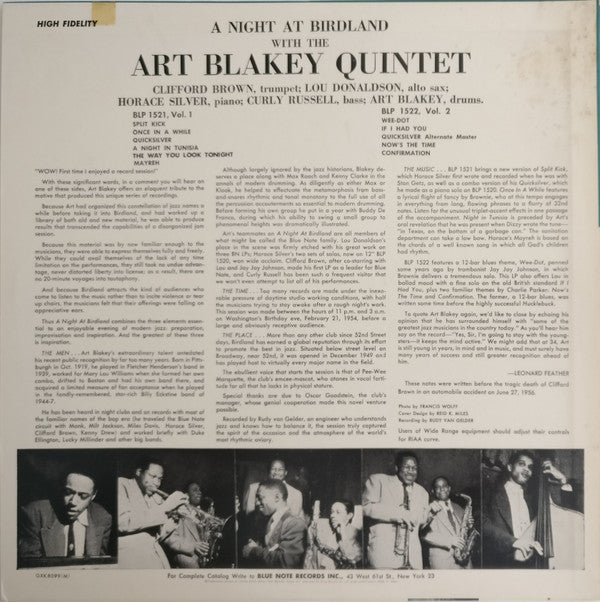 Art Blakey Quintet : A Night At Birdland Volume 1 (LP, Album, Mono, RE)