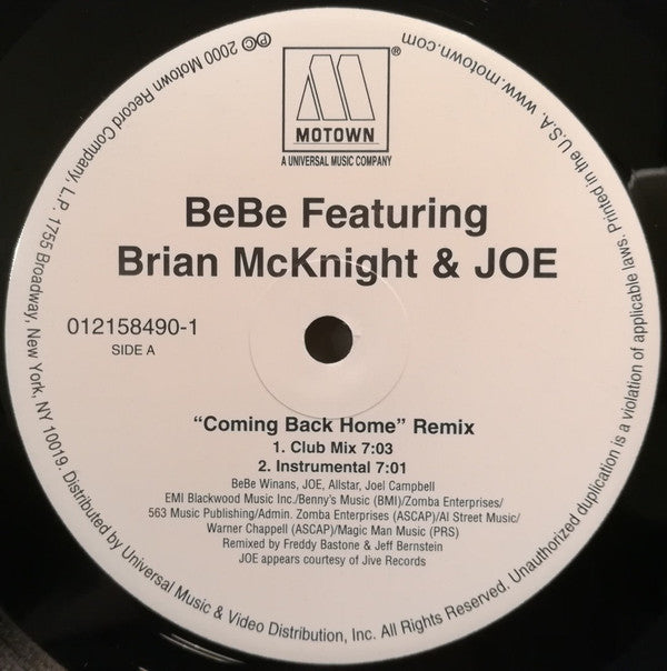 BeBe Winans Featuring Brian McKnight & JOE : Coming Back Home (12")