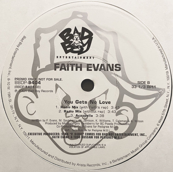 Faith Evans : You Gets No Love (12", Promo)