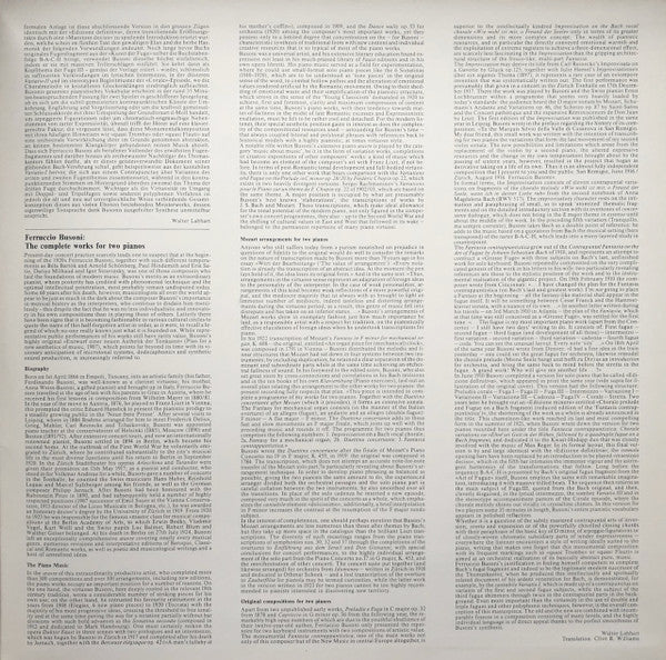 Ferruccio Busoni - Jürg von Vintschger, Isabel von Vintschger : Das Komplette Werk Für 2 Klaviere - Improvisation Über Ein Bachsches Chorallied  Fantasie Für Eine Orgelwalze - Duettino Concertante Nach Mozart - Fantasia Contrappuntistica (2xLP)