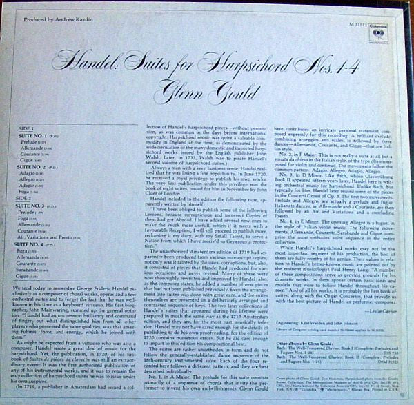 Glenn Gould - Georg Friedrich Händel : Suites For Harpsichord Nos. 1-4 (LP, Album)