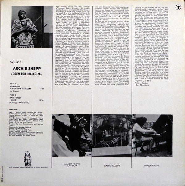 Archie Shepp : Poem For Malcom (LP, Album, Gat)