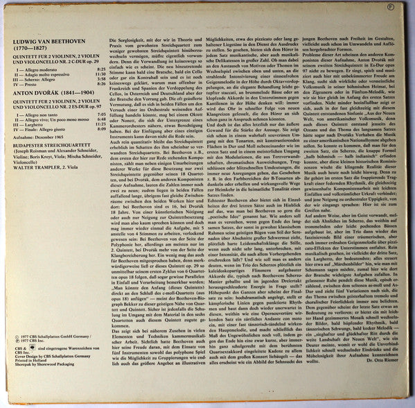 Ludwig van Beethoven, Antonín Dvořák, Walter Trampler, Budapest String Quartet : Streichquintett Nr. 2 C-Dur Op. 29; Streichquintett Nr. 2 Es-Dur Op. 97 (LP)